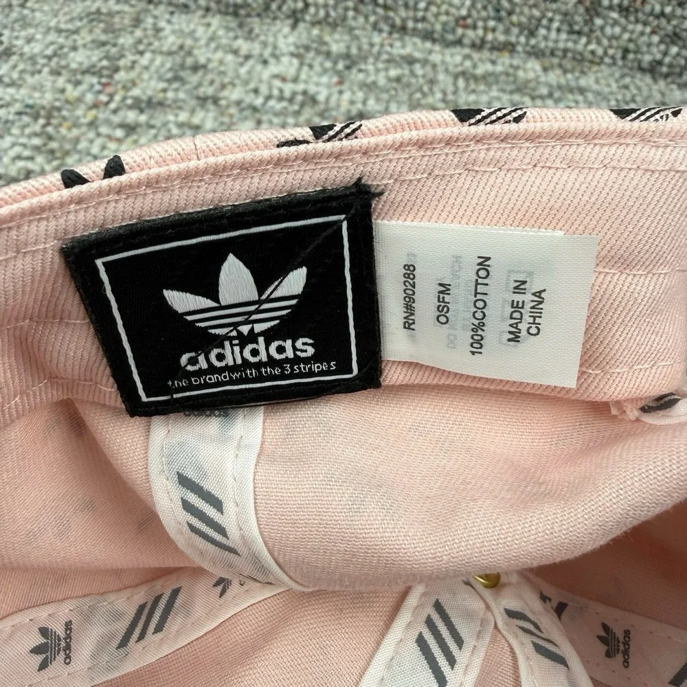 Adidas Hat Cap Strap Back Mens One Size Trefoil All Over Print Logo Sports Pink